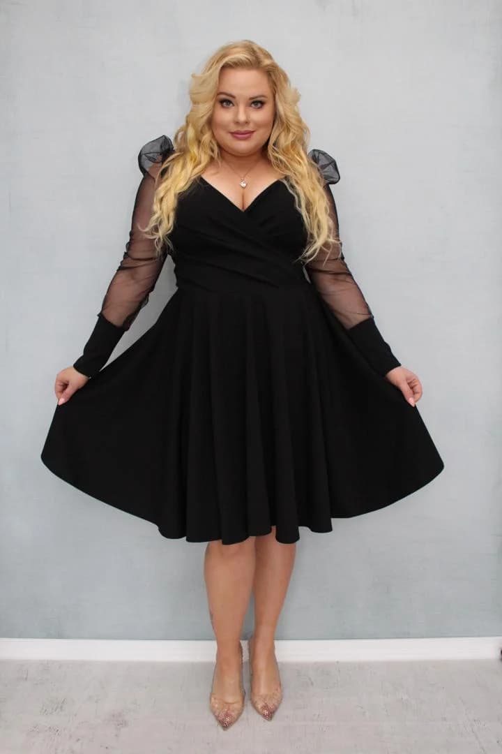 Sukienka Jessica rozkloszowana rękawy z tiulu bufki czarna