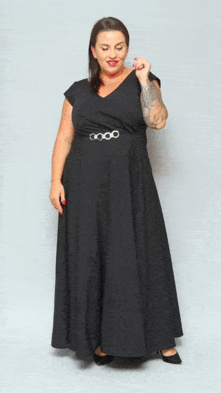 Sukienka wieczorowa Camilia – rozkloszowany krój, kopertowy dekolt, szykowna klamra. Zobacz film, który pokazuje, jak pięknie się układa! CZARNA